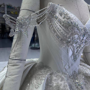 Vestido de Novia de Gala para Mujer, Casual, de Satén con Cuentas, Estilo Imperio, Cola Larga Moderna, con Flores, Encaje y Cristales - Product Image 6