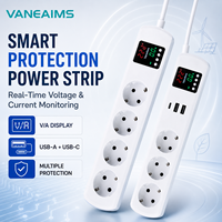 Multiprise avec compteur d'énergie à affichage numérique, rallonge EU Schuko 4 voies avec ports de charge USB C et USB A et minuterie