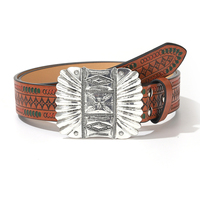 Ceinture en cuir PU QiFeng style cowboy occidental avec boucles à ardillon en alliage vintage assorties, imprimé ethnique, motif crâne et araignée pour jeans