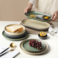Chine gros luxe porcelaine dîner ensemble or céramique vaisselle grès assiettes ensembles vaisselle ensemble