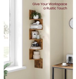 Estante de Pared Esquinero Rústico Marrón de 5 Niveles, Estantería Flotante para Libros, para Dormitorio, Sala de Estar, Baño, Oficina en Casa, Soporte para Plantas - Product Image 4