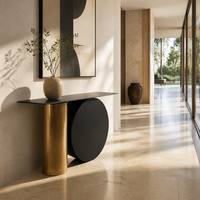 Console moderne de luxe en acier avec plateau en pierre frittée/marbre pour entrée, couloir, salon