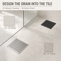 Siphon de sol carré en acier inoxydable de 6 pouces, grille anti-odeur, drain direct, drain de douche avec adaptateur fileté pour salle de bain