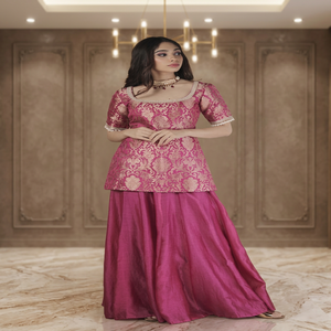 Salwar Kameez de Seda Rosa, Vestido Tradicional Indio para Boda, Largo hasta el Suelo, Ropa Étnica para Mujer, Corte Regular, Prendas Elegantes Kanya - Product Image 5