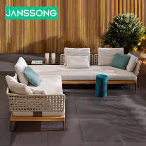 Ensemble <span class=keywords><strong>de</strong></span> canapé d'extérieur en corde tissée à la main pour hôtel Meubles d'extérieur en teck pour <span class=keywords><strong>jardin</strong></span>, terrasse, cour, coussin imperméable en bois massif - Product Image 4