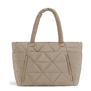 High-end Large Quilted Waterproof Girls <b>Tote</b> Shoulder Bag Two Straps Zipper Closure Durable Reusable <b>Nylon</b> Portable Adjustable - Product Image 6