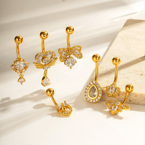 Bijoux de corps en acier inoxydable HENGSEN, papillon, hypoallergénique, zircon, anneau de <span class=keywords><strong>nombril</strong></span>, mignon, vente en gros, <span class=keywords><strong>piercing</strong></span> corporel pour femmes - Product Image 4