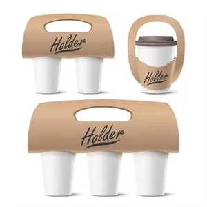 Disposable Biodegradable Holder <strong>2</strong> <strong>Cups</strong> 4 <strong>Cups</strong> Kraft <strong>Paper</strong> Cardboard Coffee <strong>Cup</strong> Holder with Handle - Product Image 1