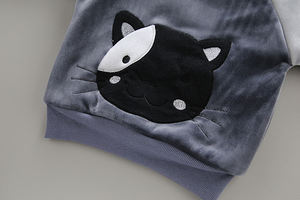 Wholesale <strong>Kids</strong> Cat Ear Hooded Vest Set Fleece Lined <strong>Winter</strong> Outfit Yellow Grey Color Block - Product Image 5