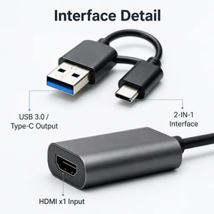 <span class=keywords><strong>Tarjeta</strong></span> de Captura de Video USB 3.0 Tipo-C a HDMI 2 en 1 para Transmisión, Grabación y Juegos (Compatible con OBS/Zoom) - Product Image 2