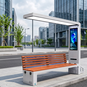 Banc de jardin moderne et contemporain à LED solaires avec charge sans fil, port USB, écologique, durable, 4 places, en acier inoxydable - Product Image 4