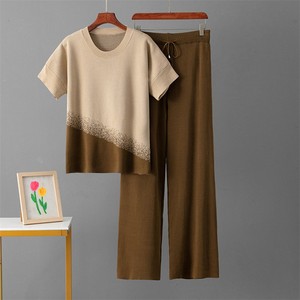 Ensemble tricoté dégradé d'été : Pull ample à col rond et pantalon large décontracté pour le sport – Coordonnés unisexe - Product Image 3