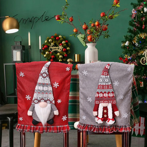Christmas Faceless Gnome Linen Chair Cover Snowflake Pattern Ruffle Edge Dining Chair Back Slipcover Xmas Home Dinner <b>Table</b> - Product Image 5