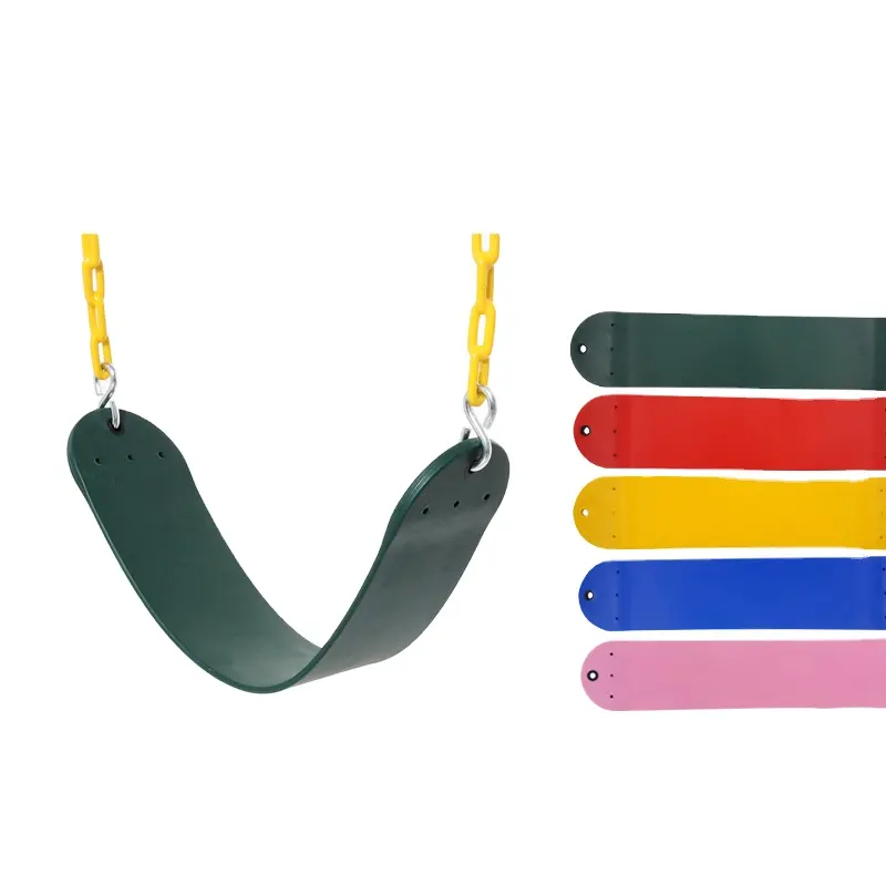 Asiento de columpio resistente Color verde con cadena 66, reemplazo de accesorios de juego de columpio con ganchos a presión para niños al aire libre