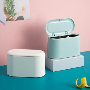 Poubelle portable de style scandinave et japonais avec couvercle escamotable, petite poubelle de bureau en plastique coloré, boîte de rangement - Product Image 2