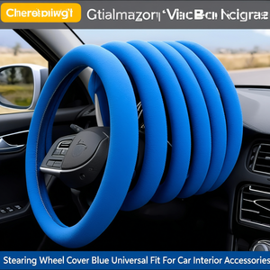 ปลอกหุ้มพวงมาลัยสีน้ำเงินแบบสากลสำหรับอุปกรณ์ตกแต่งภายในรถยนต์ - Product Image 3