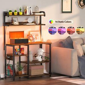 Étagère de cuisine Comfuri en bois avec prises électriques, lumières LED, chariot de rangement à 5 niveaux, station café, support pour <span class=keywords><strong>micro</strong></span>-<span class=keywords><strong>ondes</strong></span>, imperméable - Product Image 5