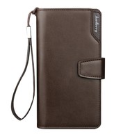 Dompet Pria Baellerry dengan Tali Pergelangan Tangan, Desain Bisnis Lipat Dua, Kantong Resleting Besar, Lapisan Poliester, Kulit PU Berkualitas Tinggi