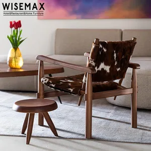 WISEMAX 가구 북유럽 정원 파티오 수영장 라운지 의자 야외 가구 애쉬 우드 프레임 정품 가죽 레저 의자 휴식