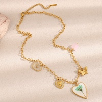Coloré mode été bijoux 18K or acier inoxydable plaqué Long coeur pendentif collier polyvalent à la mode nouveau