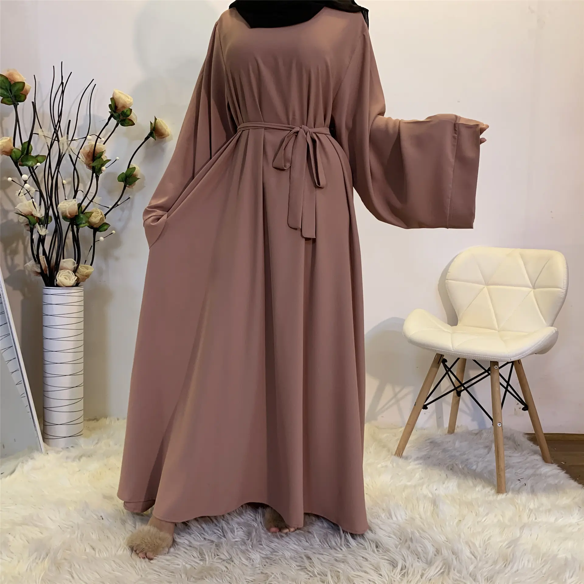 Mode musulmane Hijab Dubaï Abaya Robes Longues Femmes Avec Ceintures Islam Vêtements Abaya Robes Africaines Pour Femmes Musulman Djellaba