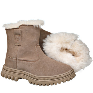 Botas de nieve para hombre, cálidas, <span class=keywords><strong>con</strong></span> forro de lana gruesa, antideslizantes, botas Chelsea de invierno, tacón bajo, color sólido, piel de vaca marrón, <span class=keywords><strong>cremallera</strong></span> lateral - Product Image 2
