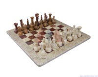 Jeu d'échecs en onyx marbré gravé à l'ombre de haute qualité, multicolore, fait main, art populaire pakistanais, certifié ISO 9001
