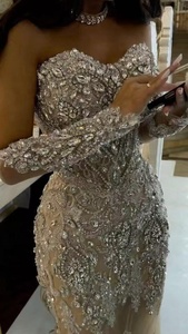 Robes de bal sirène Aso Ebi rouges 2026 pour jeunes filles noires, avec cristaux aux épaules, appliques et paillettes, robes de soirée formelles pour mariage - Product Image 2