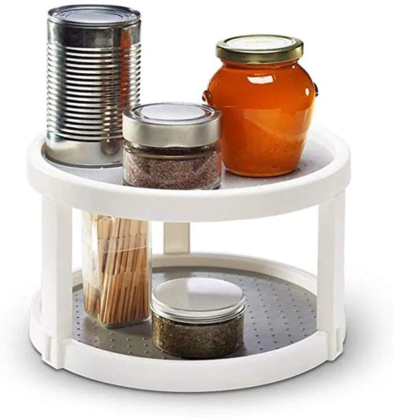 2 Tier 360 degree non skid spinning carasoul pantry kitchen countertop rotating spice rack lazy susan turntable cabinet organiz