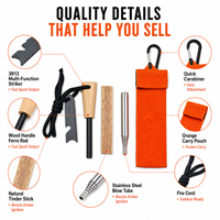 Kit de tube à souffler pour allumer le feu au magnésium, portable, en acier inoxydable avec poignée en bois pour le camping