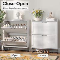 Meuble à chaussures en bois sur mesure blanc à double couche avec tiroirs rabattables et persiennes, rangement moderne pour entrée, mobilier de maison, vente en gros OEM