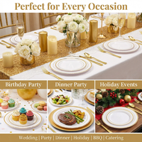 Ensemble de vaisselle jetable écologique en plastique, assiettes dorées/argentées/rose pour fêtes, mariages, Thanksgiving, luxe