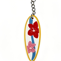 Gantungan Kunci PVC Papan Selancar Kustom Grosir Bunga Hibiscus Tropis Suvenir Pantai Hawaii Cincin Kunci Karet Lembut Hadiah Musim Panas Grosir OEM