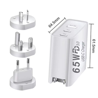65W Gan Dual PD QC3.0 Chargeur mural rapide 3 ports OVP OTP EU US UK AU Plug Compatibilités pour iPhone pour Samsung Tablet