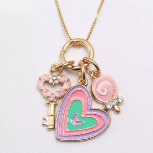 2025 nuevos collares de esmalte chapados en oro para niños, collares con colgante de corazón de girasol arcoíris con llave dulce para niños - Product Image 5
