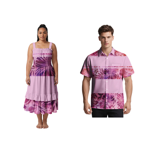 Ensemble tendance pour couple : Chemises hawaïennes pour hommes et robes à bretelles pour femmes, motifs tropicaux polynésiens – Tenues assorties pour couple, style samoan, en promotion - Product Image 2
