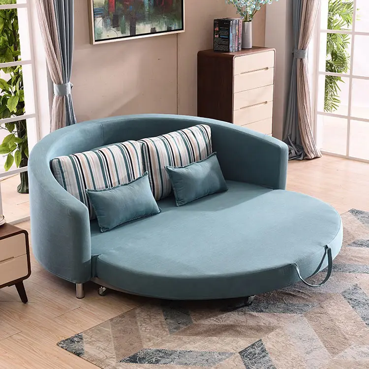 Sofá plegable de lujo para sala de estar, cama de doble asiento, tamaño King, redondo, curvado, multifuncional