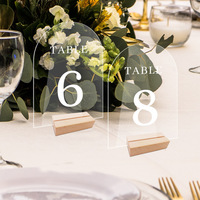Plaques de numéros de table de mariage transparentes en forme d'arche avec base en bois DIY pour signalisation de place de banquet
