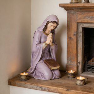 Statua religiosa della Vergine Maria inginocchiata, statuetta in resina della Beata Madre che si prega per l'altare cattolico di casa, elegante regalo spirituale - Product Image 2