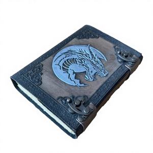 Diario de Tapa Dura de Cuero Genuino Plateado con Dragón Celta en Relieve, Encuadernación en Espiral, Opción de Logotipo Personalizado, Papel con Borde Rústico, Estilo Antiguo - Product Image 1