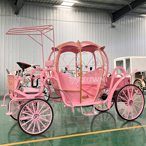 Electric <b>Pink</b> Pumpkin Carriage With Gold Trim And Canopy For Outdoor Wedding Transportation - Product Image 3