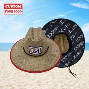 Bottom Print Summer Unisex Wide Brim Beach Men Sun Lifeguard Natural <strong>Hats</strong> Custom Cowboy <strong>Drinking</strong> Kids <strong>Straw</strong> <strong>Hat</strong> - Product Image 1