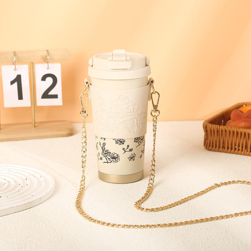 สีขาวตกแต่งด้วยลายกุหลาบสีดำ [สายโลหะสำหรับพกพา]