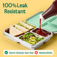 Lonchera Bencircle B262 de 1-3L, PP+Silicona, 3 Compartimentos, Hermética, Libre de BPA, Apta para Microondas, con Tapa de Acero Inoxidable de Grado Alimenticio