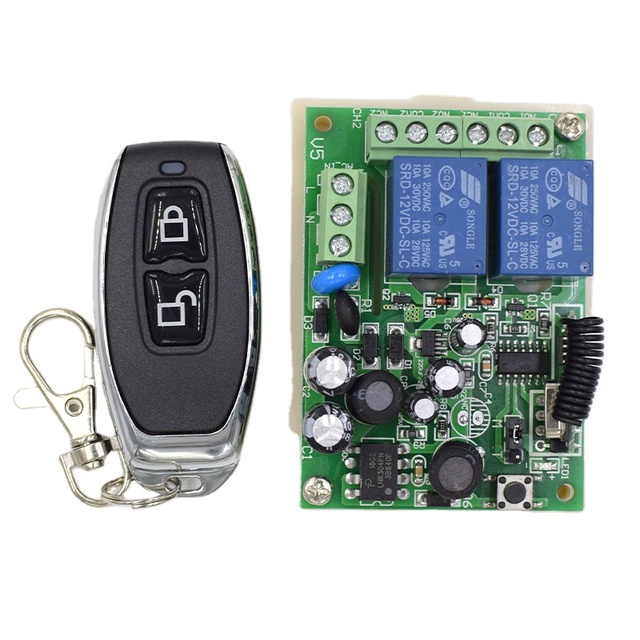 New AC220V 2 CH Wireless Remote Control Lighting Switch 10A Relay Mini Receiver and 2 Keys Remote Controller for Lights & Window