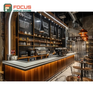 Integrated Coffee Merchandise Display Rack Laminate Wood Finish Customer Pickup Area Cafe Shelf Display Rack - Product Image 3