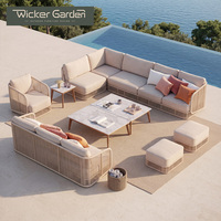 Ensemble de canapés modulaires de luxe en corde pour l'extérieur, mobilier de jardin moderne pour hôtels, complexes hôteliers et villas, fabricant OEM ODM