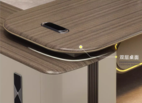 Bureau PDG Tiroirs de table modernes de luxe en forme de L Grande table d'ordinateur de patron exécutif avec lumière led