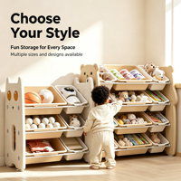 Étagère de rangement pour jouets d'enfants Ours et Chat, sur pied, multi-niveaux, organisateur de jouets pour bébés, boîte de tri simple pour la maison