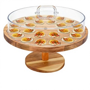 Grand plateau à œufs en bois d'acacia avec couvercle transparent, 24 emplacements, support <span class=keywords><strong>pour</strong></span> apéritifs <span class=keywords><strong>pour</strong></span> la fête de Pâques - Product Image 1